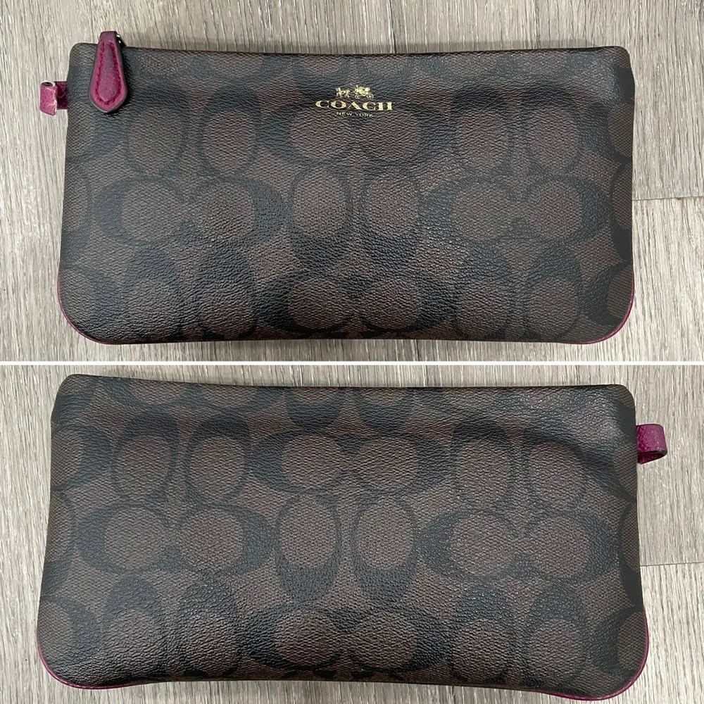 COACH✨Dahlia Purple & Gold Cross Grain Leather City Zip Tote & Wallet - Picture 12 of 16